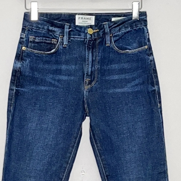 Frame Denim Le Crop Mini Boot Fringed Hem Dark Wash Jeans - Size 26 - Picture 3 of 9